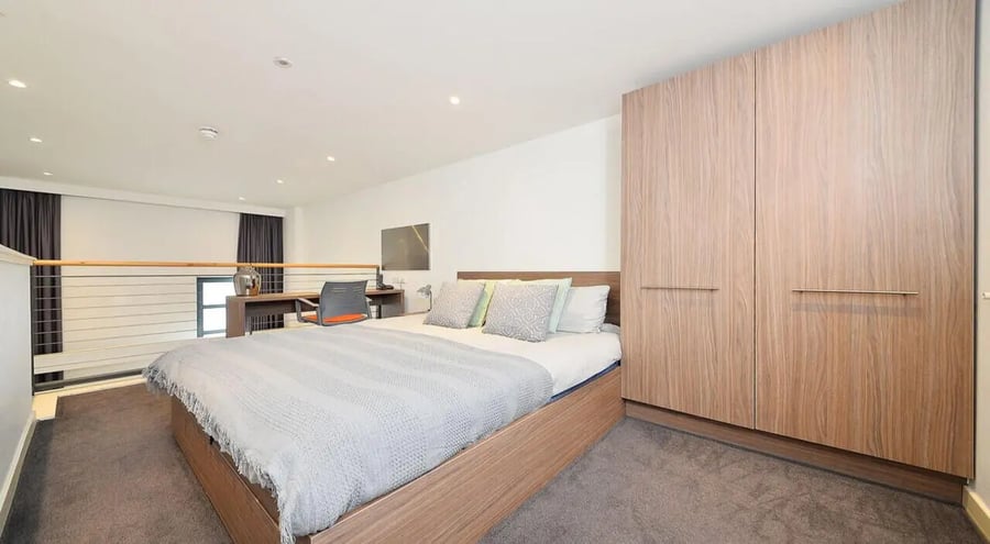 Bed desk and wardrobe bedroom at Gallery Apartments in Glasgow Student Accommodation
