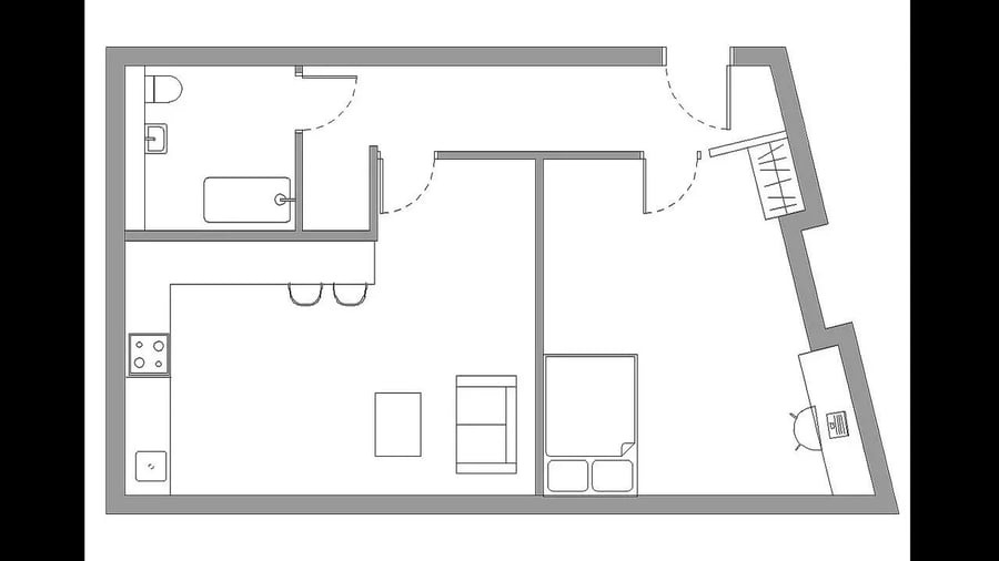Floor plan with kitchen bathroom bedroom and study area. at Calcott Ten in Coventry Student Accommodation