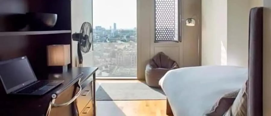 Laptop fan beanbag bed room bedroom at Chapter Kings Cross in London Student Accommodation
