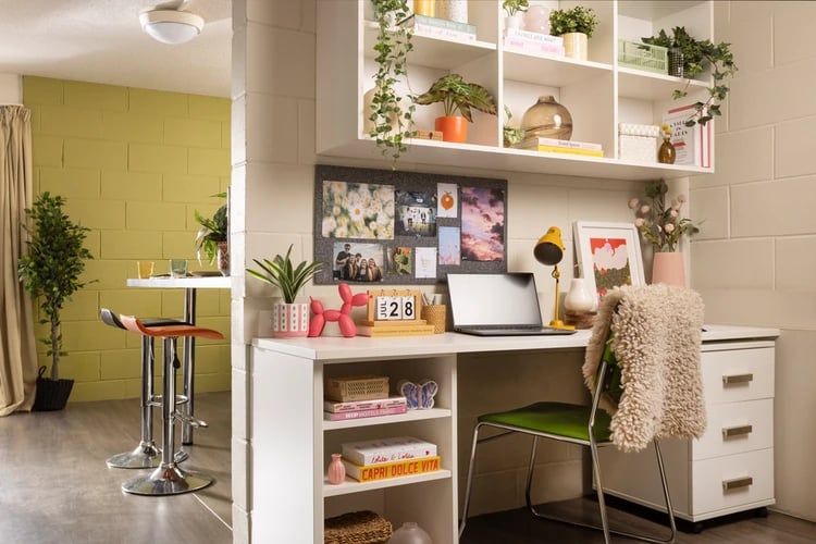 Desk with laptop and chair study area at Spring Gardens in Aberdeen Student Accommodation