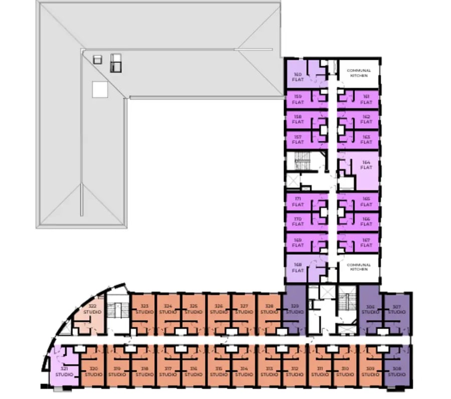 Floor plan with studios and flats floor plan at Hope Street in Liverpool Student Accommodation