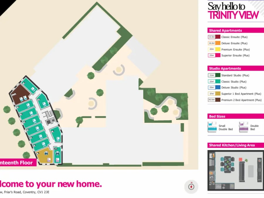Floor plan showing multiple student rooms floor plan at Trinity View Coventry in Coventry Student Accommodation