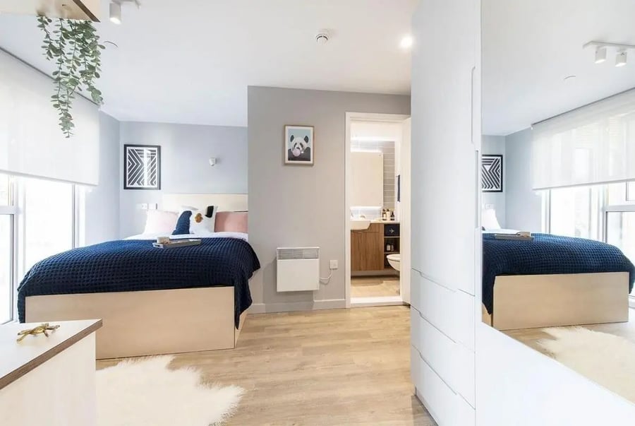Two beds bathroom entrance and storage bedroom at Silk Mill Edinburgh in Edinburgh Student Accommodation