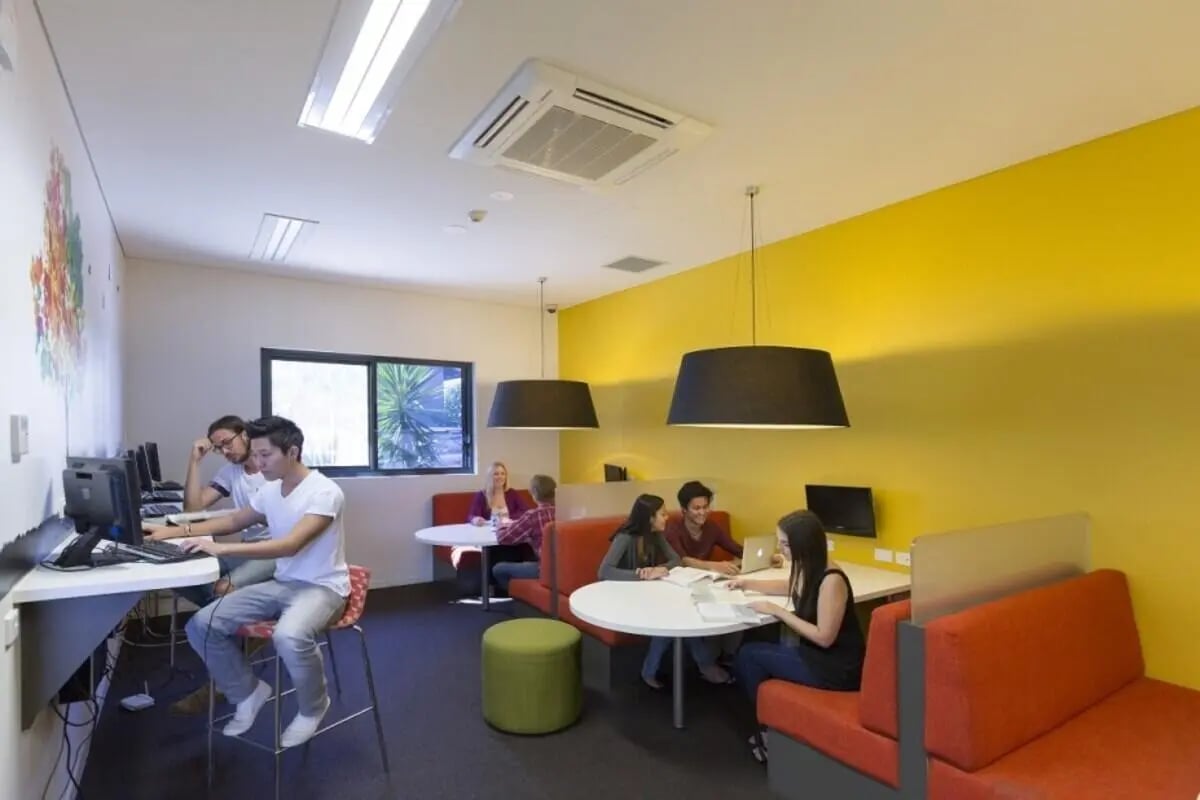 Students at computers and tables study area at ECU Villlage Mount Lawley in Perth Student Accommodation