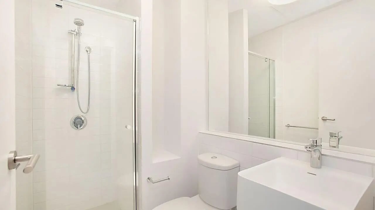 Shower toilet sink and mirror Bathroom at Student Living on Raleigh in Melbourne Student Accommodation