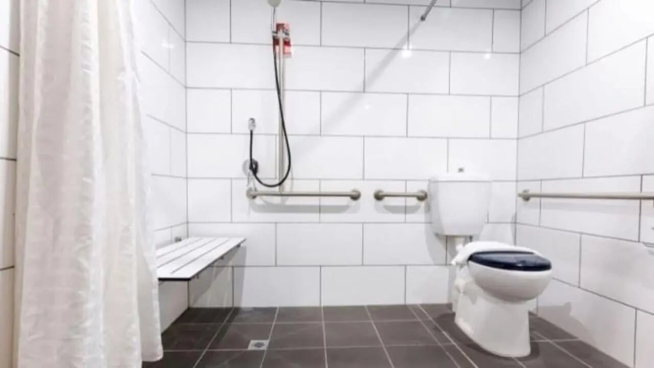 Shower toilet bench grab bars bathroom at UniLodge Carlton in Melbourne Student Accommodation