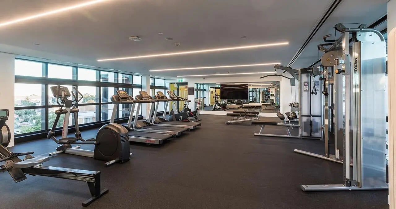 Gym equipment treadmills ellipticals rowing machine gym at Iglu Chatswood in Sydney Student Accommodation