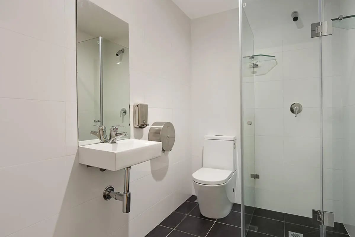 Sink toilet and shower enclosure Bathroom at Link2 Broadway in Sydney Student Accommodation