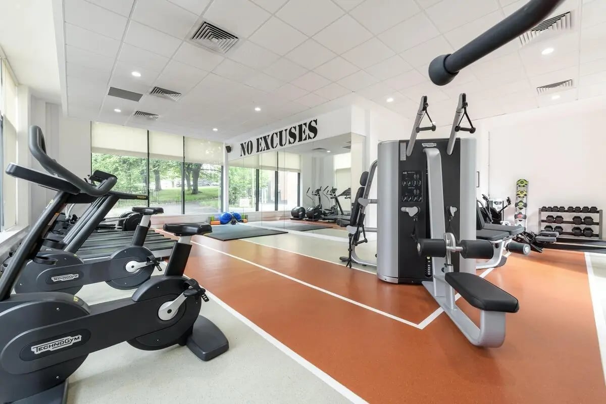 Treadmills weight machines and dumbbells gym at St James Glasgow in Glasgow Student Accommodation