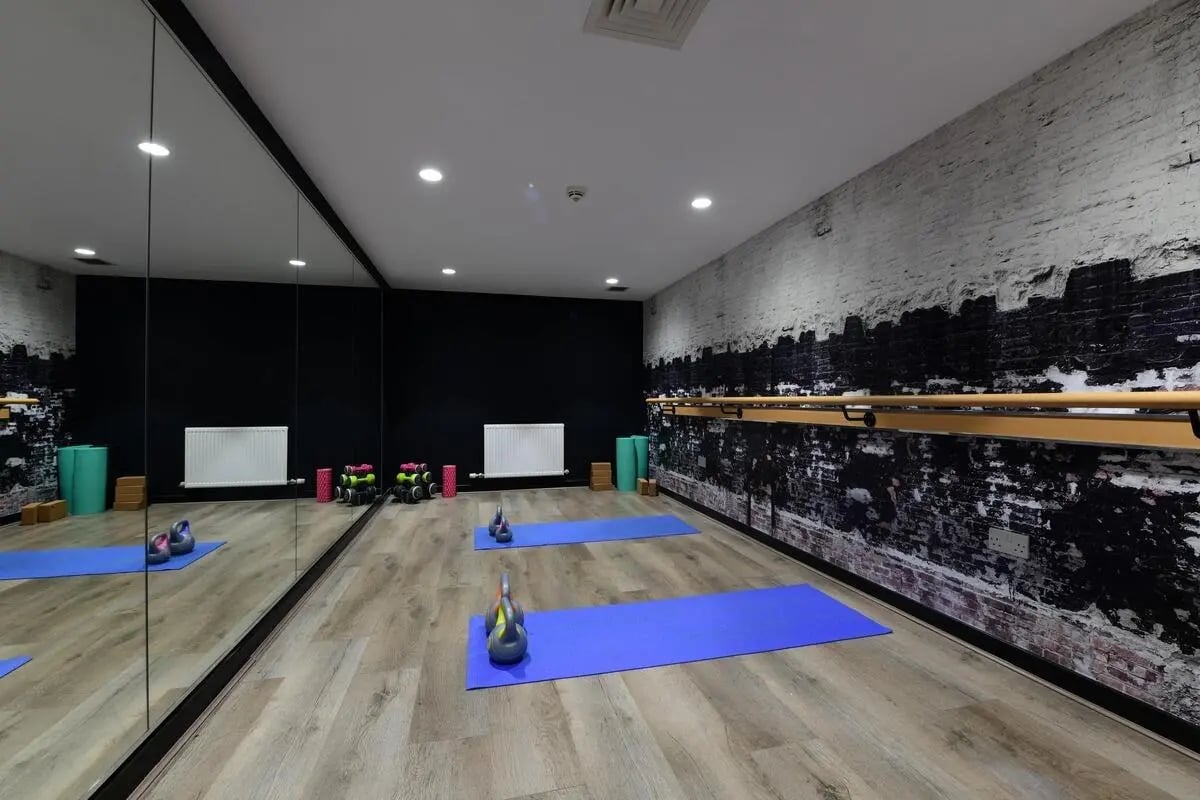 Yoga mats weights and barre gym area at St James Glasgow in Glasgow Student Accommodation