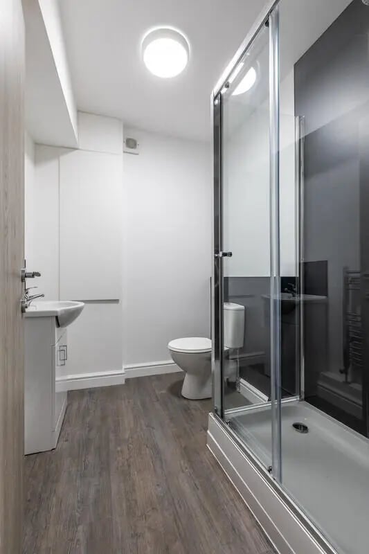 Sink toilet shower cubicle bathroom at Hyde Park in Leeds Student Accommodation