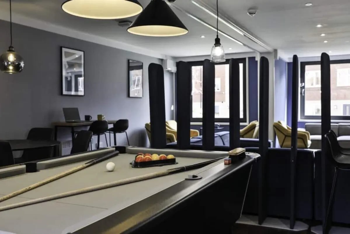 Pool table study area and lounge communal room at Madison Gardens in Nottingham Student Accommodation
