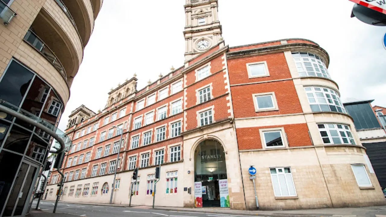 Stanley student accommodation building exterior with clock tower at Stanley House Nottingham in Nottingham Student Accommodation
