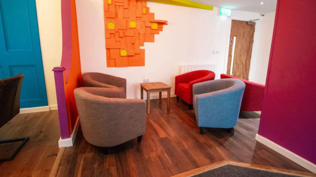 Chairs and coffee table in common room at Stanley House Nottingham in Nottingham Student Accommodation