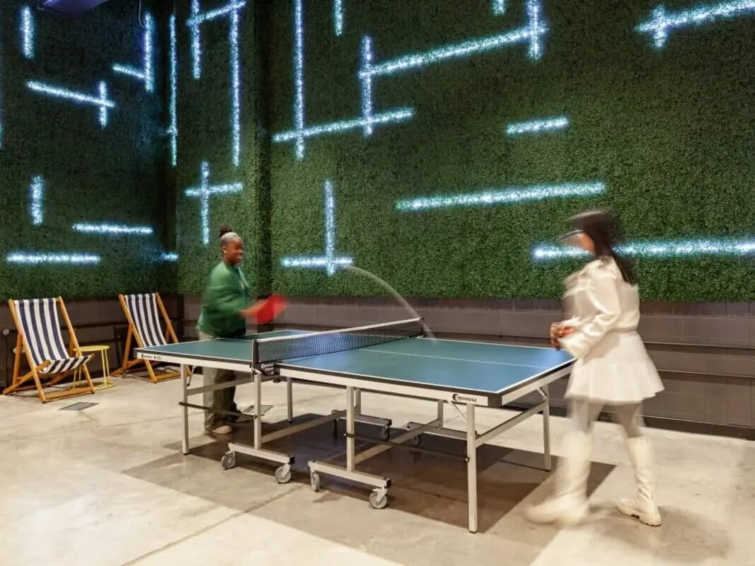 Ping pong table and chairs playing area at True Birmingham in Birmingham Student Accommodation
