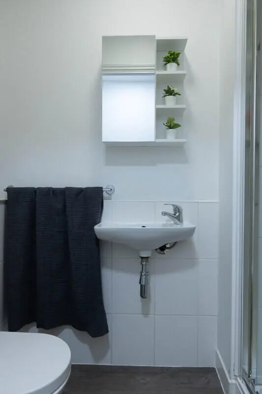 Sink mirror towel plants and toilet bathroom at Stonebridge House in Bristol Student Accommodation