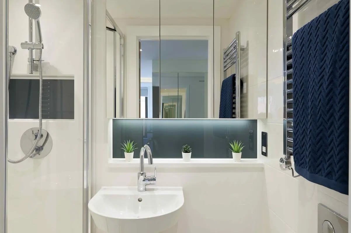Sink shower plants and mirror bathroom at Student Castle Brighton in Brighton Student Accommodation