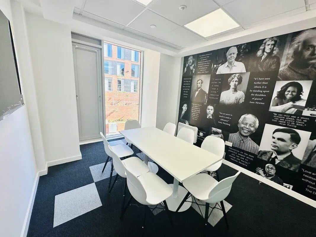 White table chairs inspirational wall study area at Albany Student Village in Coventry Student Accommodation