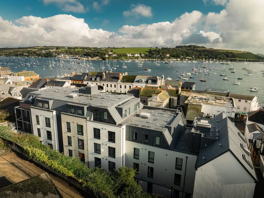 Modern building with bay view exterior at Hydrogen Falmouth in Falmouth Student Accommodation