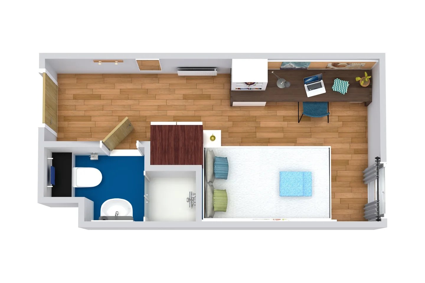 Bed desk bathroom shower toilet sink bedroom at Kaplan Living Bournemouth in Bournemouth Student Accommodation
