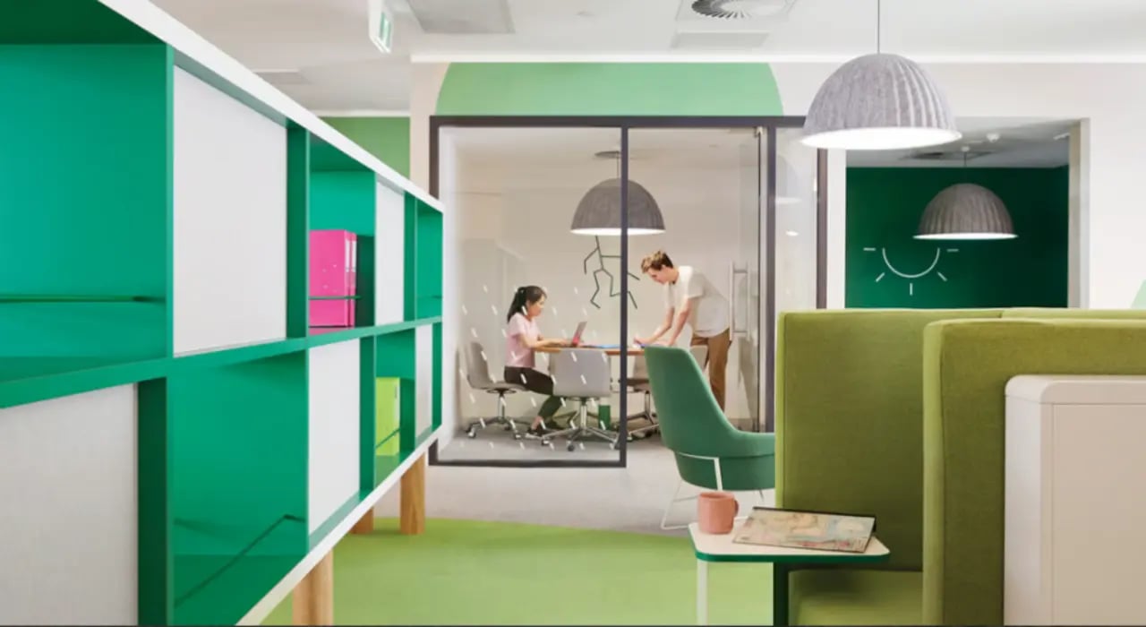 Modern common area with people working Study Area at Scape South Bank in Brisbane Student Accommodation