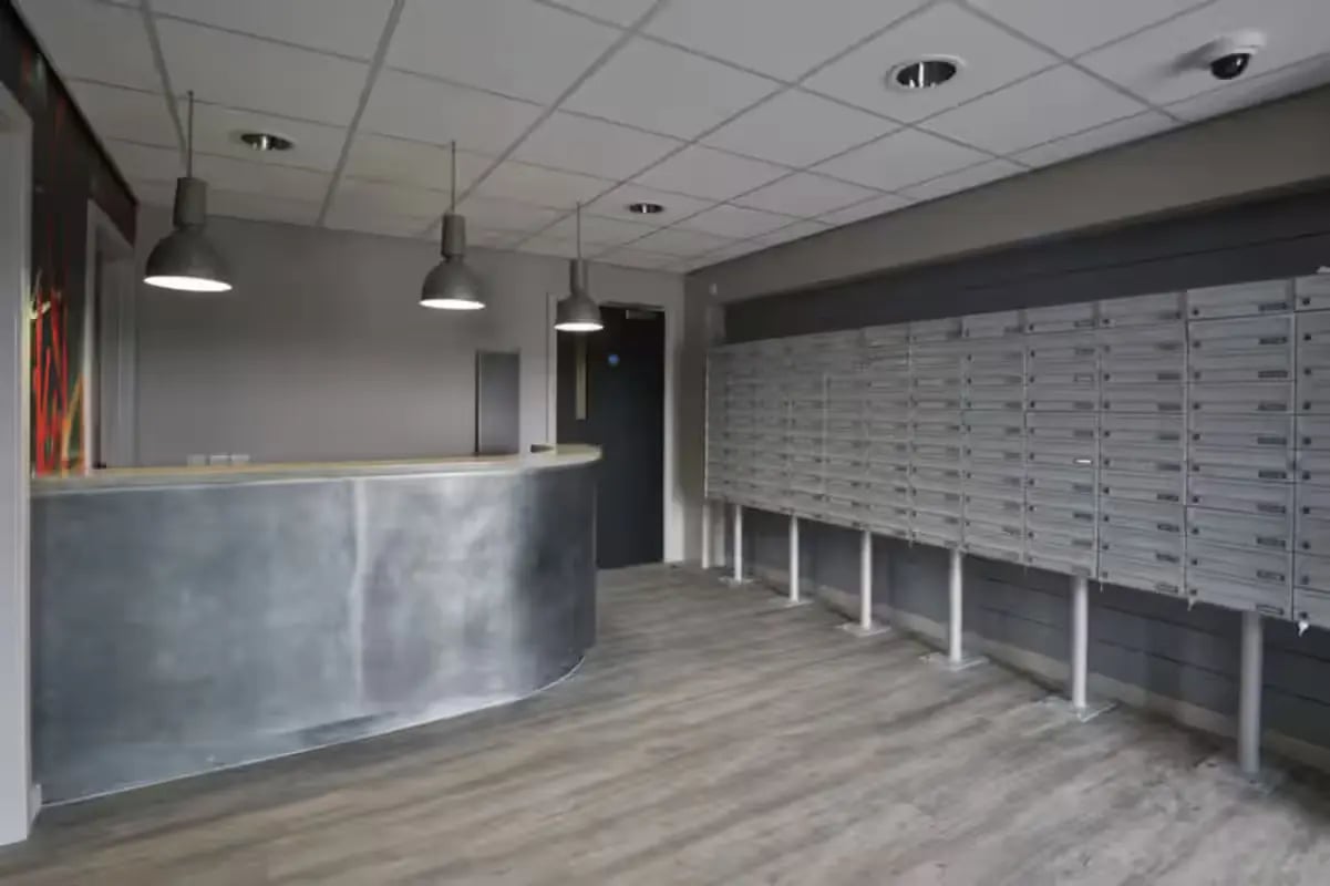 Mailboxes and reception desk exterior at St Peter Studios in Aberdeen Student Accommodation