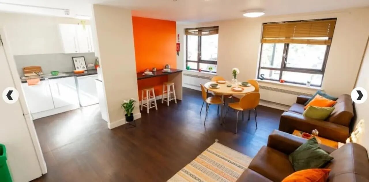 Kitchen dining area living room exterior at Coopers Court in London Student Accommodation
