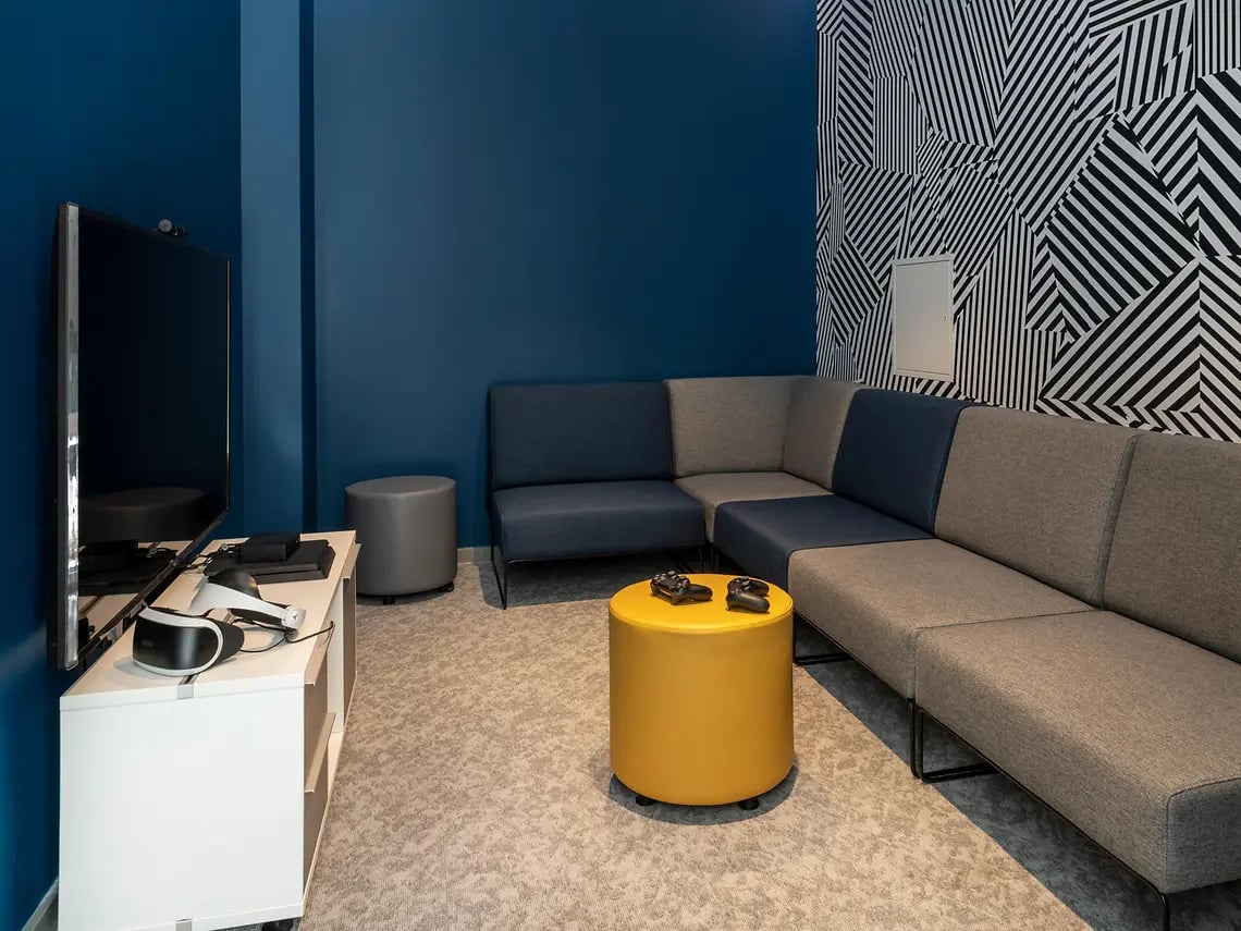 TV VR headset sofas playing area at The Tannery in Dublin Student Accommodation