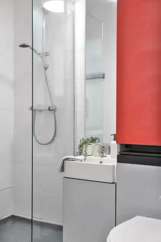 Shower sink plants and toilet bathroom at Hayward House in Liverpool Student Accommodation