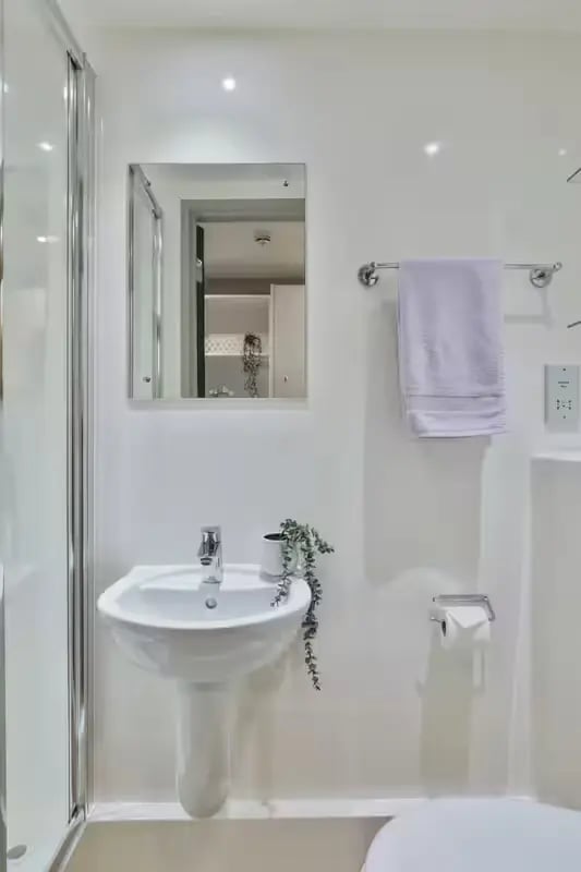 Sink toilet and shower in bathroom at Buccleuch Street in Edinburgh Student Accommodation