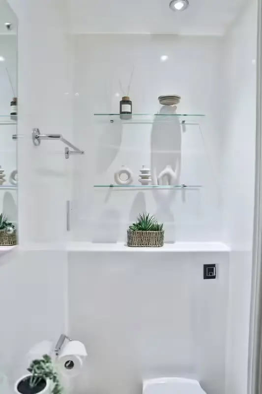 Shelves with decor and plants Bathroom at Buccleuch Street in Edinburgh Student Accommodation