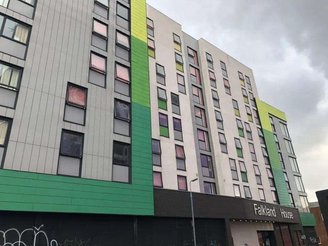 Modern apartment building windows exterior at Falkland House in Liverpool Student Accommodation