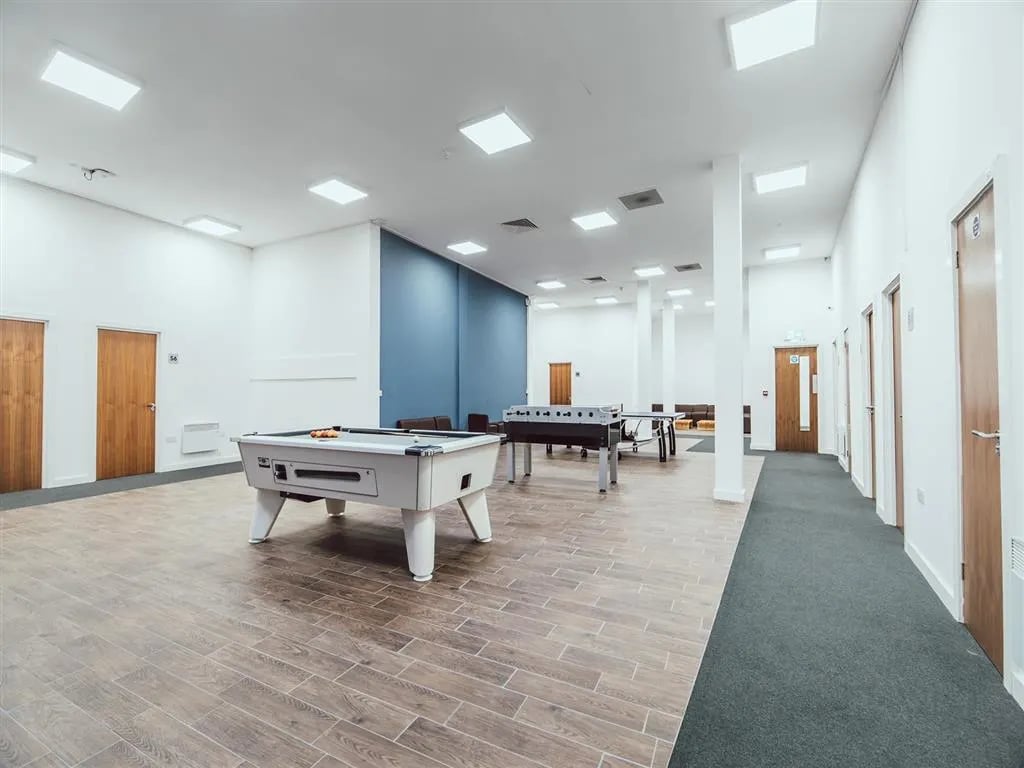 Pool table foosball table games room at Lomax Halls in Stoke-On-Trent Student Accommodation