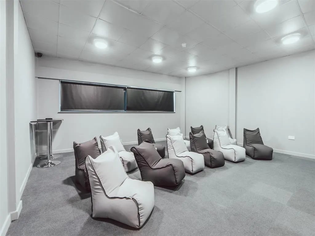 Beanbag chairs and table in lounge area at Lomax Halls in Stoke-On-Trent Student Accommodation