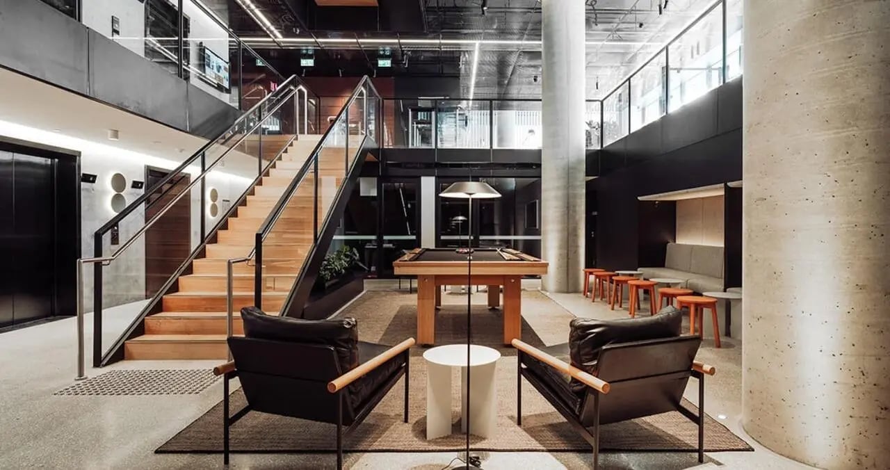 Pool table lounge area with seating living room at Iglu Flagstaff Gardens in Melbourne Student Accommodation