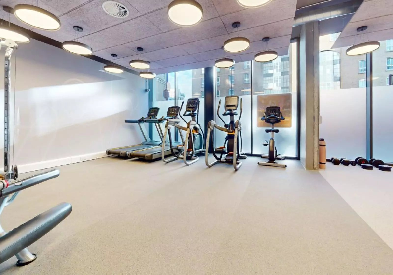 Treadmills ellipticals stationary bike gym area at iQ Aldgate in London Student Accommodation