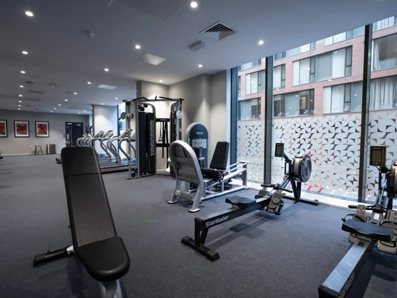 Treadmills rowing machines weight bench gym Fitness Suite at Steelworks in Sheffield Student Accommodation