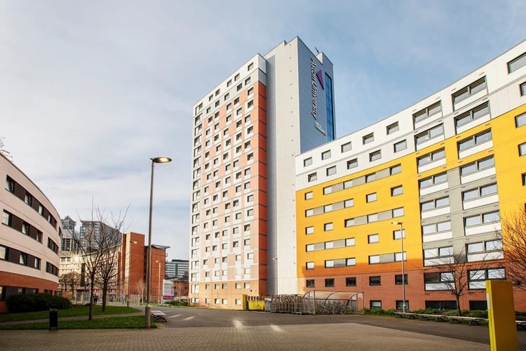 Modern student accommodation buildings with orange and yellow exterior. Exterior. at Mary Sturge in Birmingham Student Accommodation