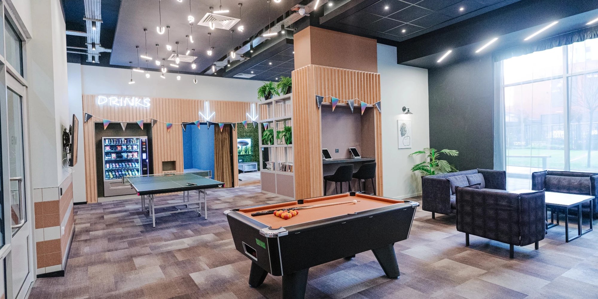 Pool table ping pong vending drinks area at Canvas Coventry City Point in Coventry Student Accommodation
