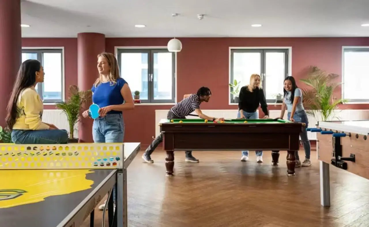 Ping pong and pool tables communal area at Emily Bowes Court in London Student Accommodation