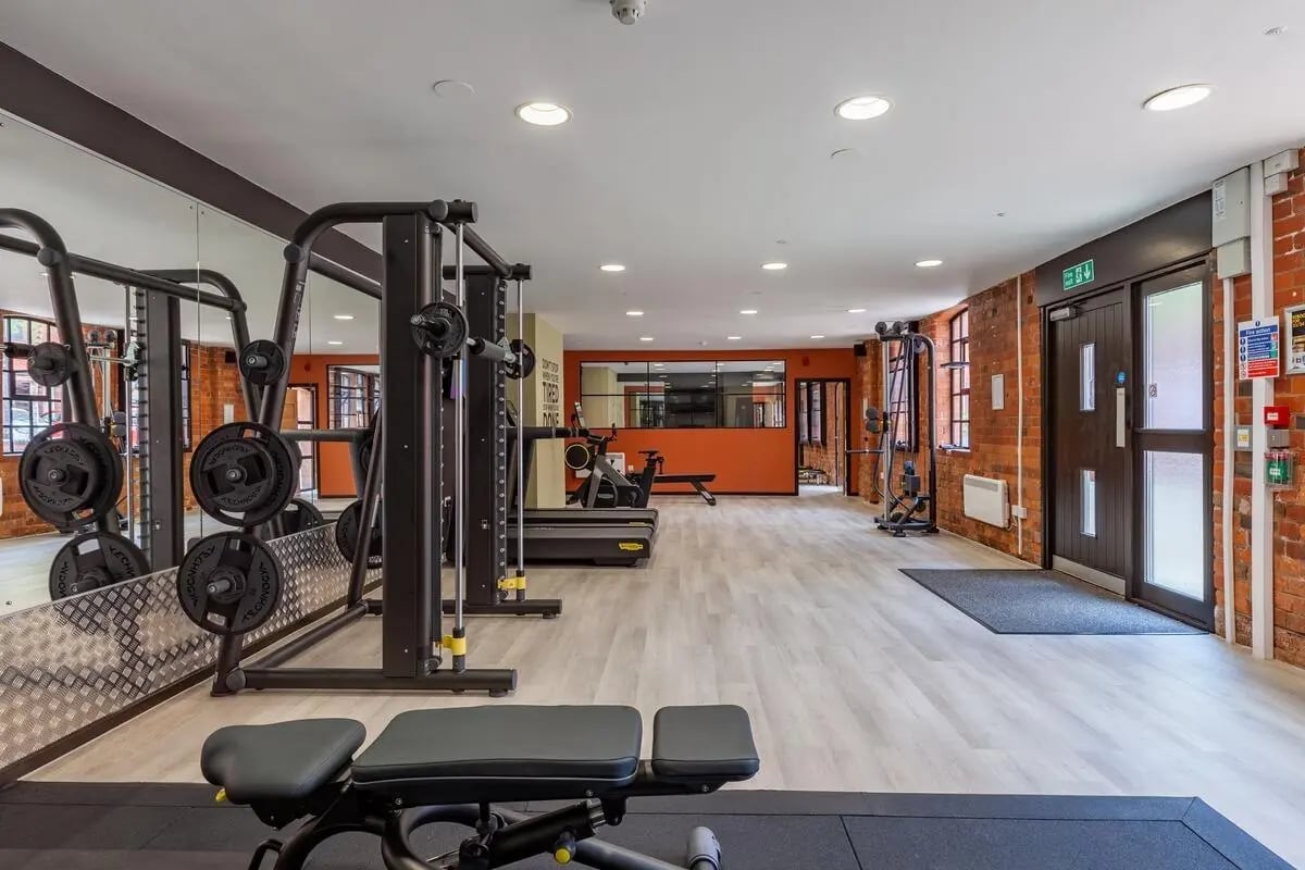 Weights bench treadmill gym equipment fitness gym at Calcott Ten in Coventry Student Accommodation