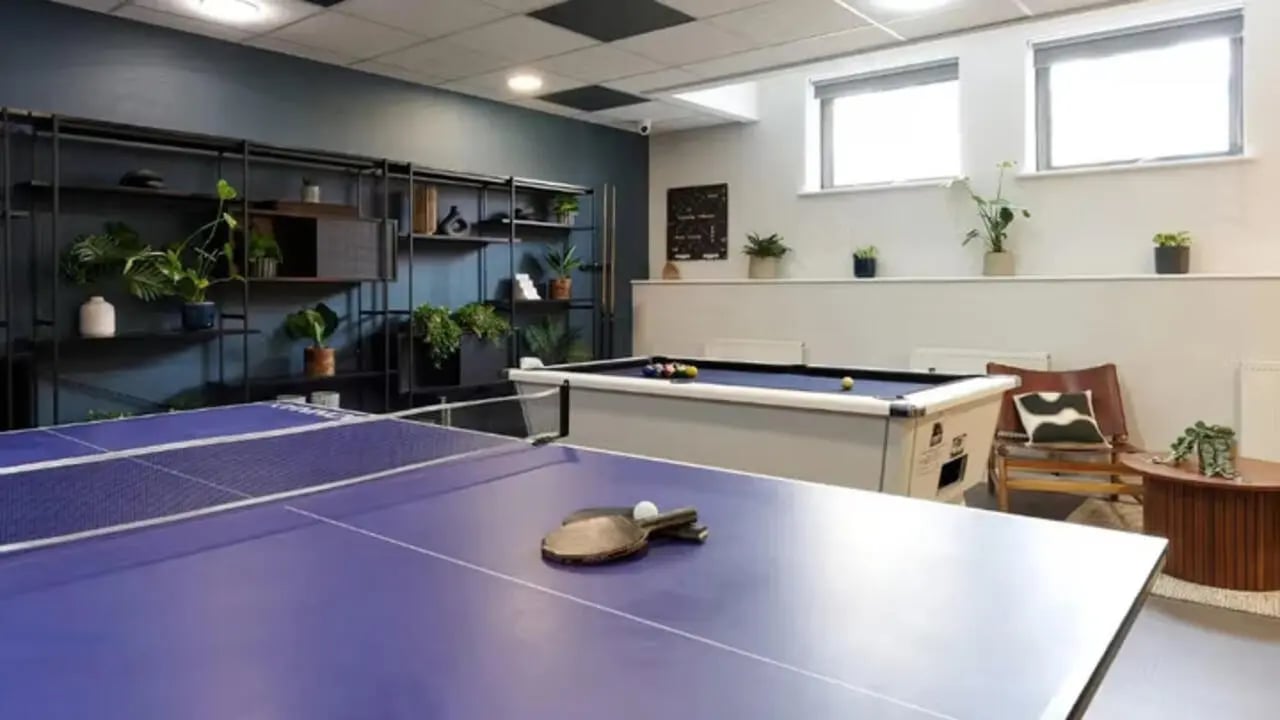 Ping pong table and pool table recreation area at The Hub in London Student Accommodation