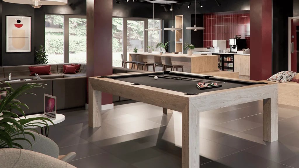 Pool table modern lounge area with seating at Exchange Court in Leeds Student Accommodation