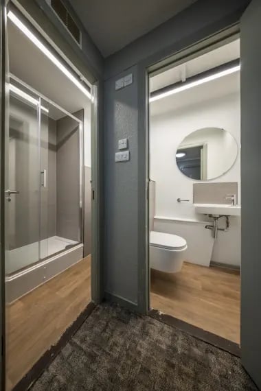 Shower cubicle toilet sink with mirror bathroom at Meadow Court in Edinburgh Student Accommodation