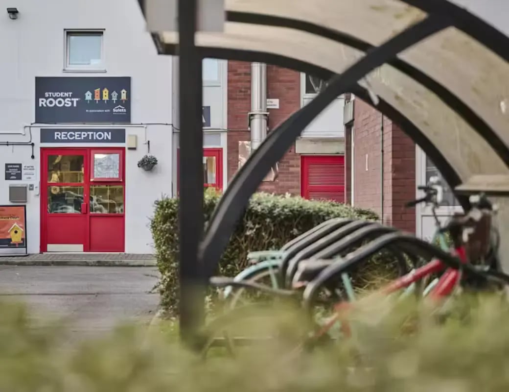 Student Roost reception with bicycles exterior at Queens Court Leicester in Leicester Student Accommodation