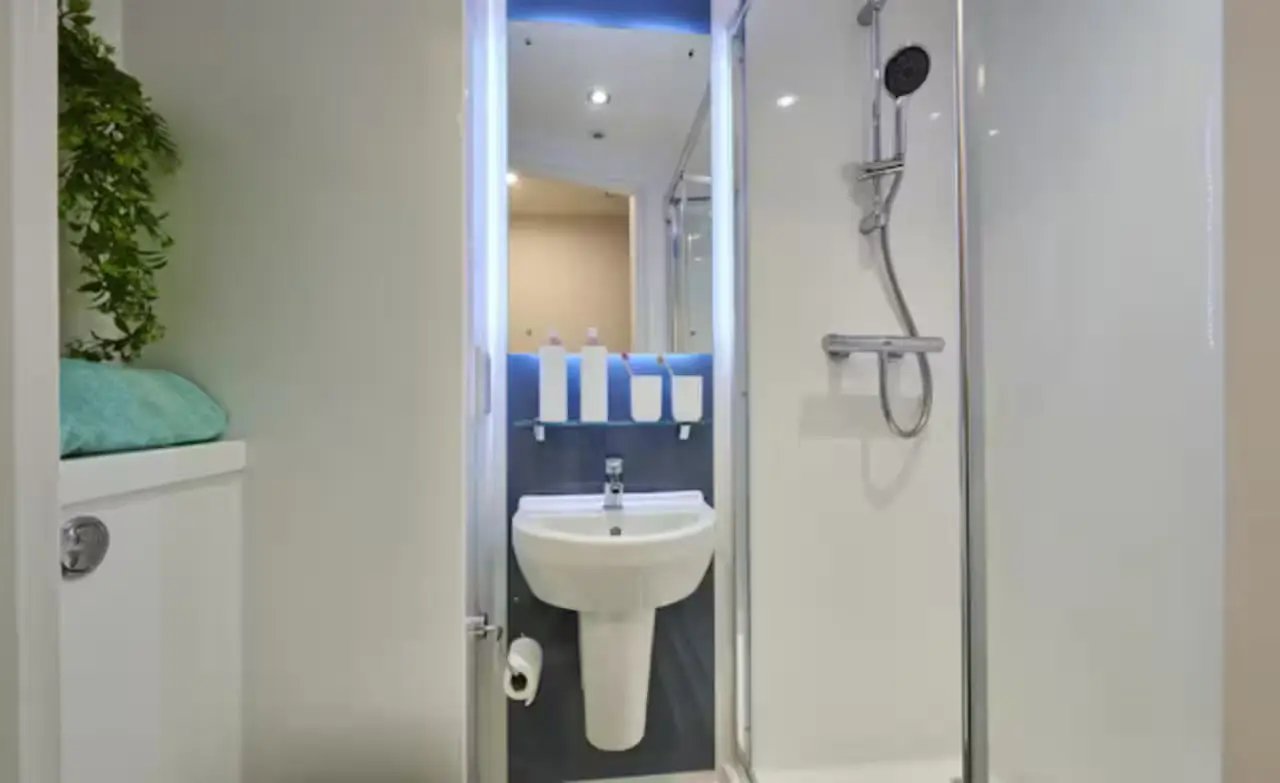 Sink shower and toilet bathroom at York House in Nottingham Student Accommodation