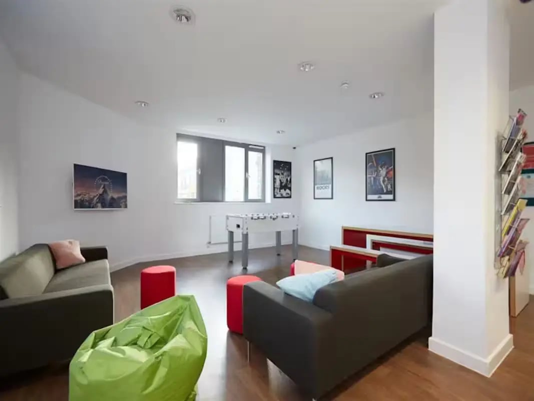 Soaking sofas foosball table beanbag living room at Central Studios - London in London Student Accommodation