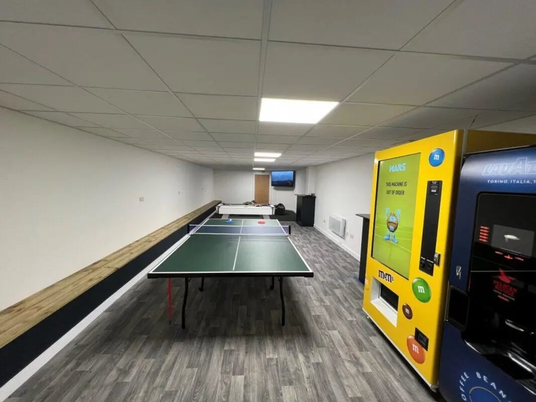 Ping pong table vending machines and TV playing area at Longside House Bradford in Bradford Student Accommodation