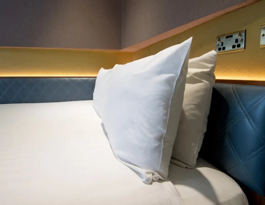 Two white pillows on a made bed Bedroom at IconInc London Stratford in London Student Accommodation