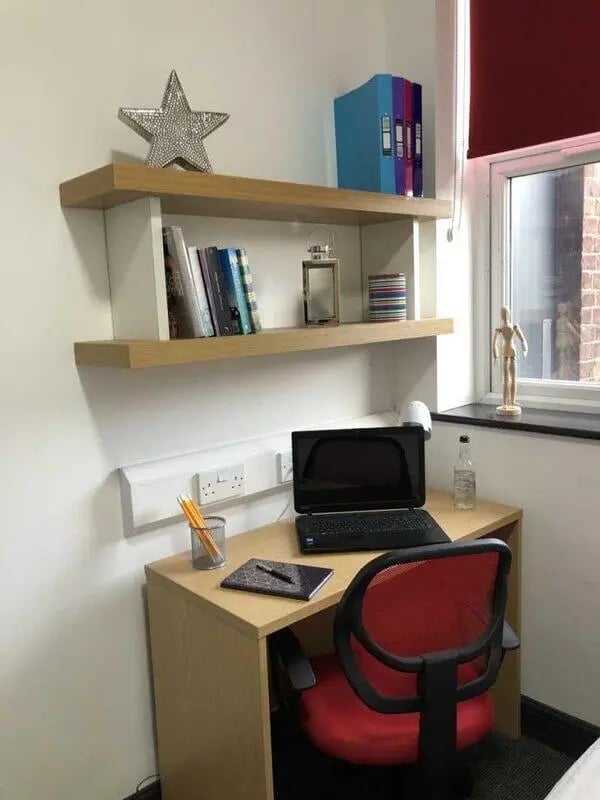 Desk with laptop and chair study area at Mandale Terrace in Stockton-On-Tees Student Accommodation